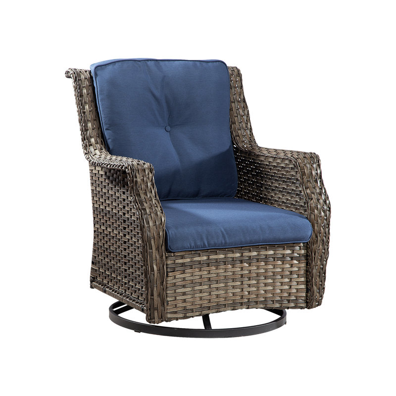 Disanto Outdoor Wicker Swivel Gliding Chair with Cushions, Blue
