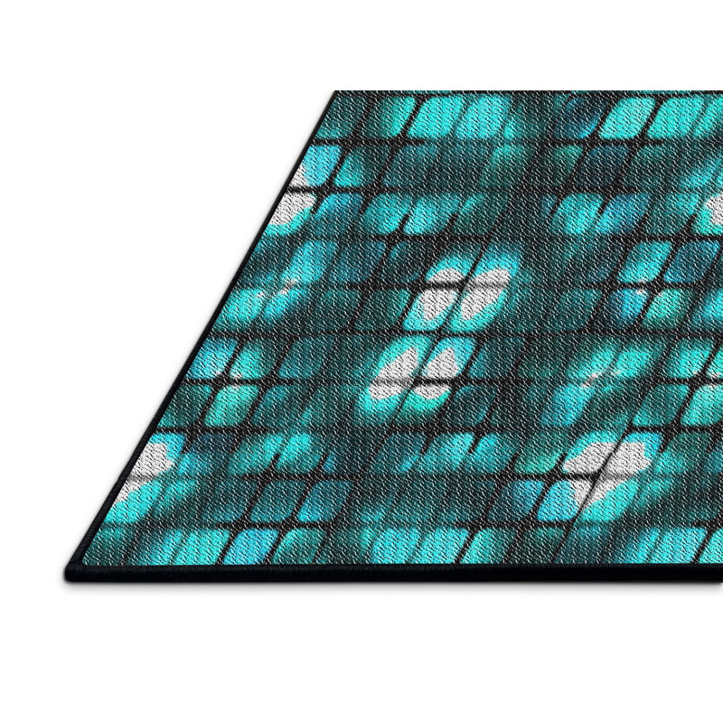 Tapis turquoise tissé à la machine, Rectangle 3 pi x 5 pi