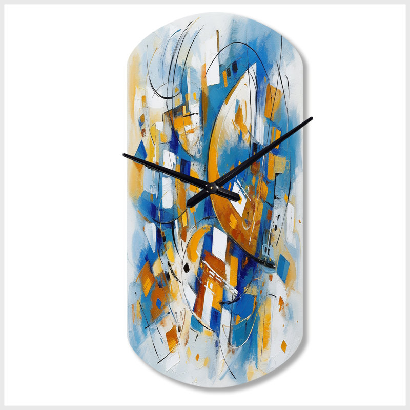 Blue Abstracted Fractals And Dimensions I - Cylinder Shape Large Abstract Geometric 3D Wall Clock, Small