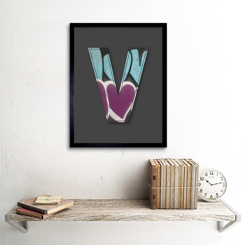 Letter V Love Metal Effect NYC Decorative Graffiti - Single Picture Frame Print