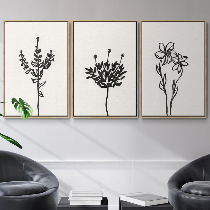 Striking Blue Iris IV, ensemble de 3 toiles encadrées, Bois naturel, H 40 po x l 78 po