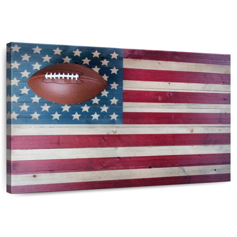 Drapeau américain et football de Borges, H 24 po x l 36 po