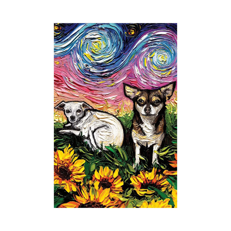 « Two Chihuahua Night » par aja Trèves, reproduction d’art, Pas de tapis, H 26 po x l 18 po x 1,5 po, Toile tendue