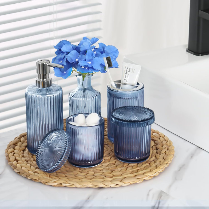 5-piece set of blue bathroom accessories