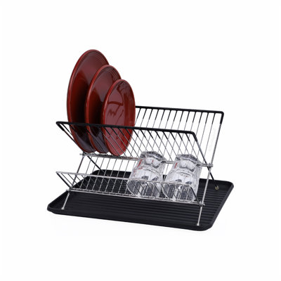 Buckingham 2-Tier Folding Dish Drying Chrome Rack with Drip Tray 42 cm