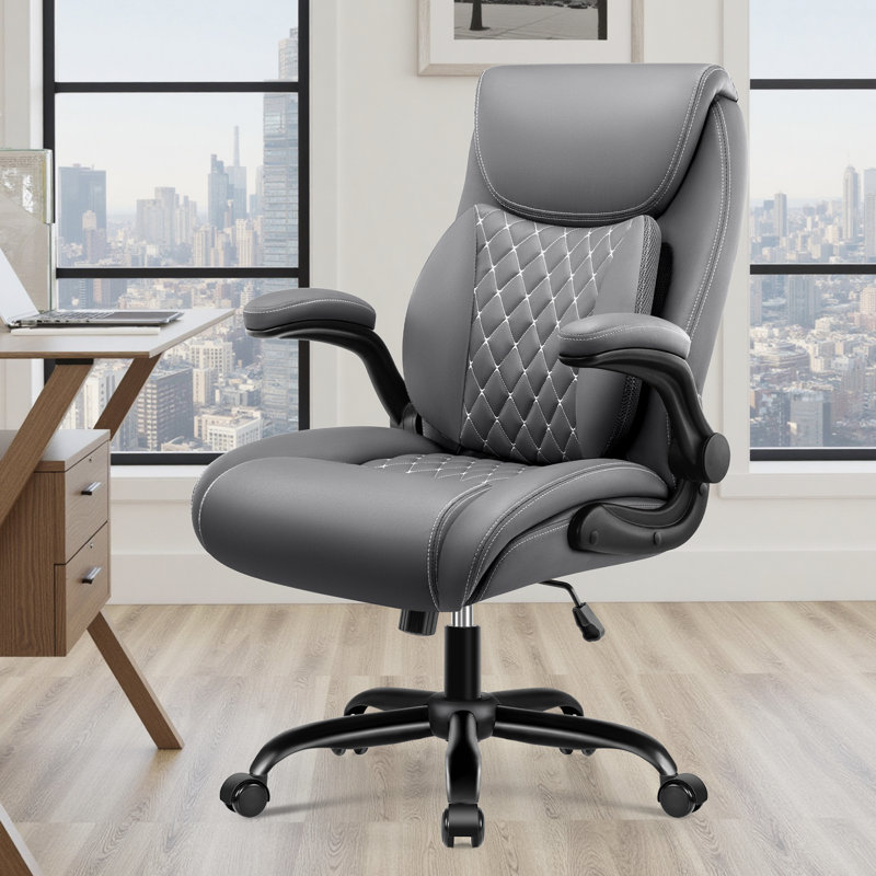 Fauteuil de direction ergonomique en cuir de polyuréthane avec dossier indépendant Loriece, Gris
