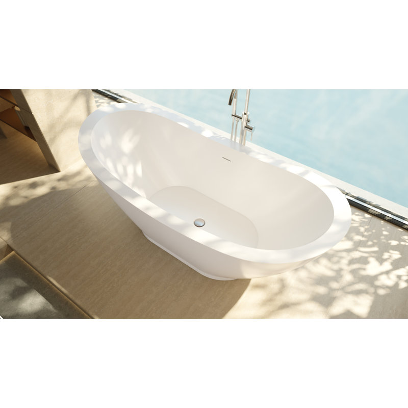 DreamLine Prospero 69 in. L x 32 1/2 in. W x 27 in. H Acrylic Double Slipper Freestanding Tub, Brushed Nickel, Brushed Nickel