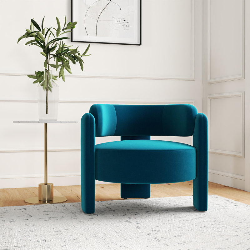 Modern Velvet Upholstered 3-legs Accent Armchair, set Of 1, Blue