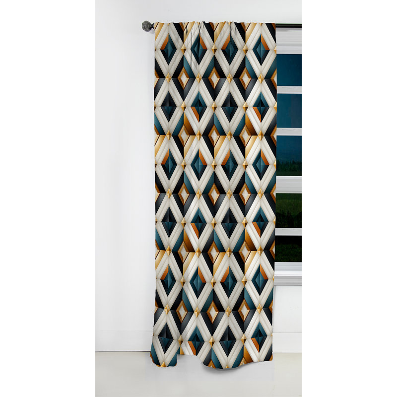 Élégante mosaïque bleu sarcelle et or - Rideau occultant géométrique abstrait - 1 panneau, L 52 po x L 120 po