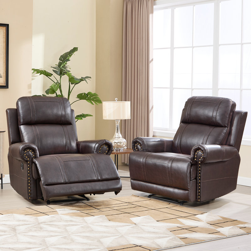 Dulles 39'' W Classic Nail Trimed Faux Leather Power Recliner With USB, Type-C, Wall Hugger(Set Of 2)