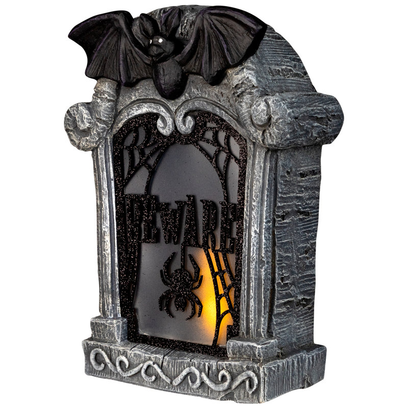 Décoration d'Halloween illuminée avec pierres tombales scintillantes - 13,5 po - Lumière orange