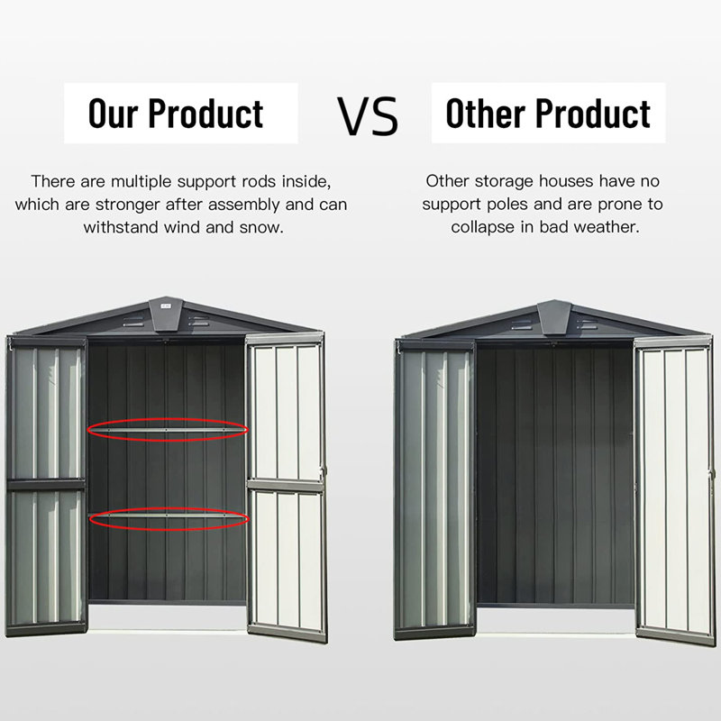 5.7X3 Ft Galvanized Steel Outdoor Storage - For Backyard, Garden, Lawn, Patio Lockable Double Door, Abundant Compartment, Rust Steel, Leak Roof, Ventilation Holes Shed Metal For Patio, Lawn Doors,