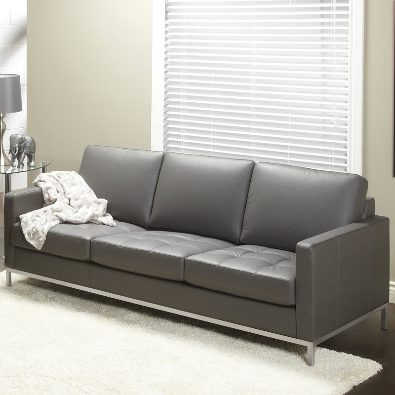 Canapé à accoudoirs carrés en cuir véritable 79 po Corniche, Cuir véritable gris