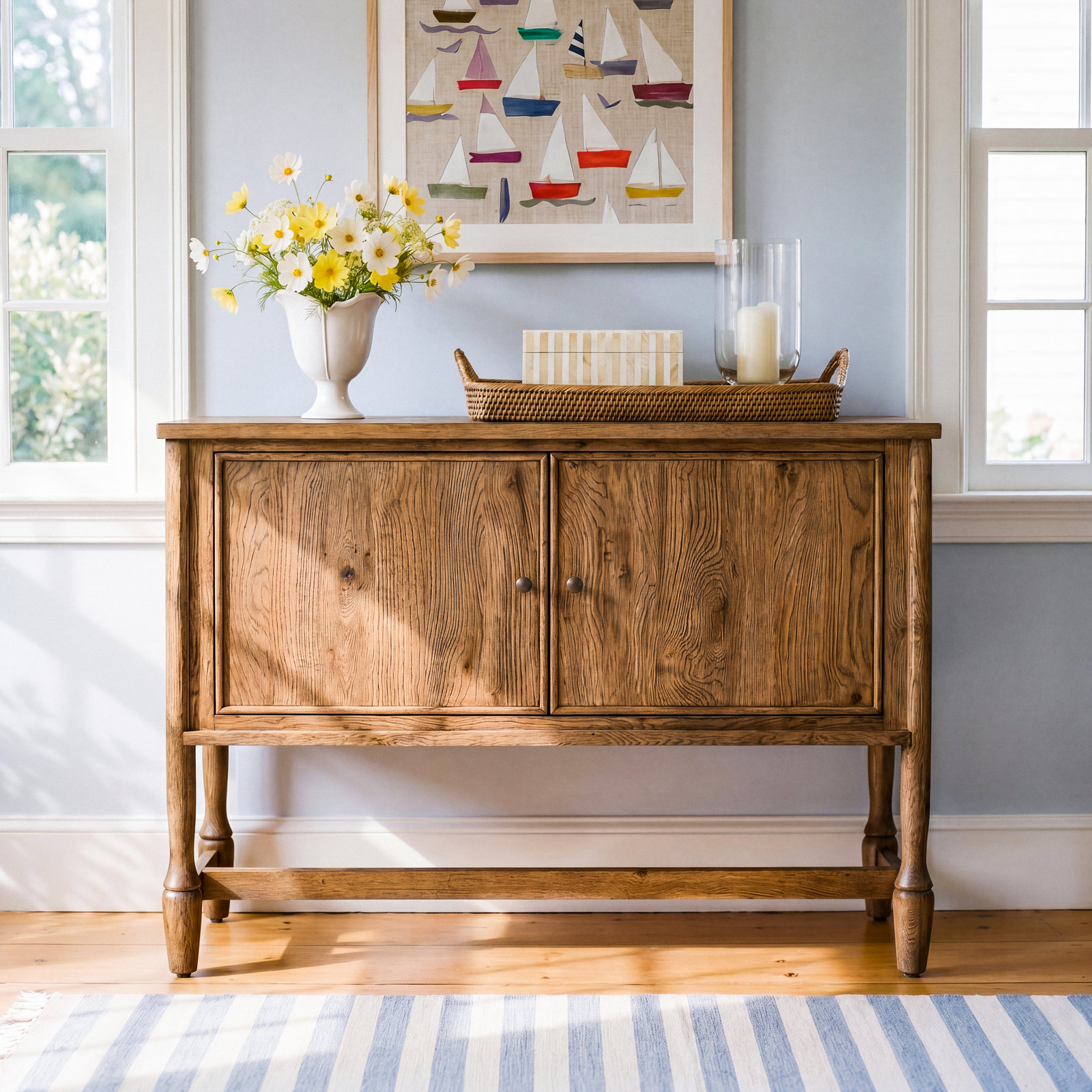 Bari Sideboard 46"-Cracked Smoked Veneer, Weathered Oak Veneer