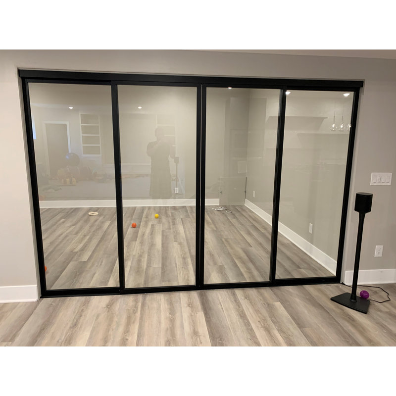 Cloison 4 panneaux coulissants en verre transparent - structure en aluminium avec technologie Silent Glide, 96 po x 80 po