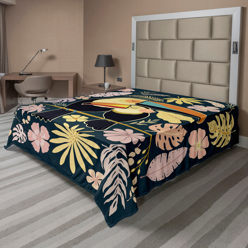 Drap plat moderne de style bohème Ambesonne, Drap plat grand, Dark Orange/Pale Salmon Floral