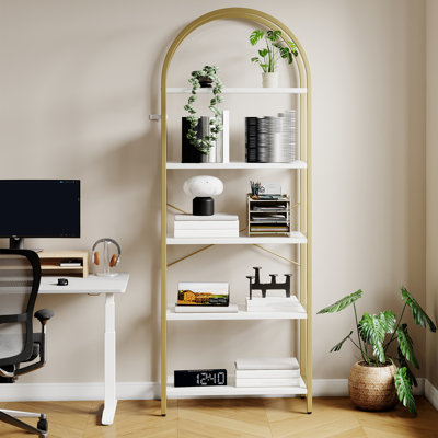 5 Tier Bookshelf, Industrial Bookcase with Metal Frame for Office Organization and Storage