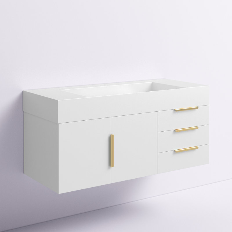 Ensemble de meuble-lavabo simple mural 48 po Glasgow, Blanc, Blanc