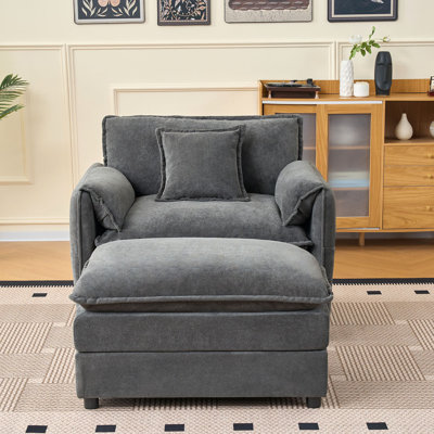 Fauteuil inclinable surdimensionné de 57,48 po avec repose-pieds mobile - méridienne rembourrée en chenille douce pour le salon ou la chambre à coucher, combinaison de bricolage