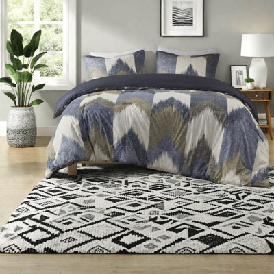 Modern Navy Bedding Sets, Cotton Comforter With Hypoallergenic Filling, Queen Size