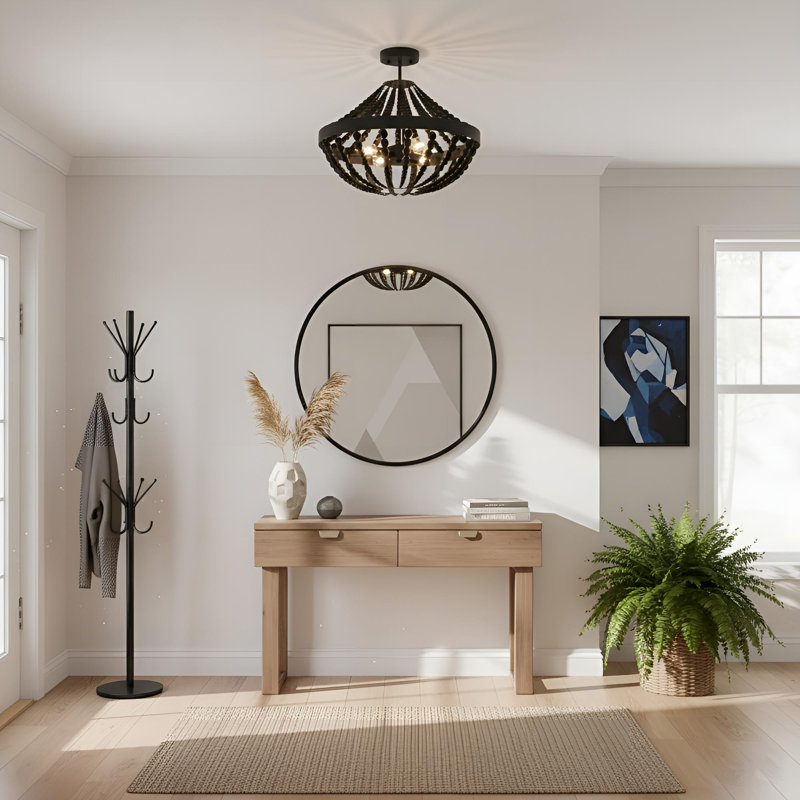 4-light Matte Black Beaded Semi-flush Mount, Black