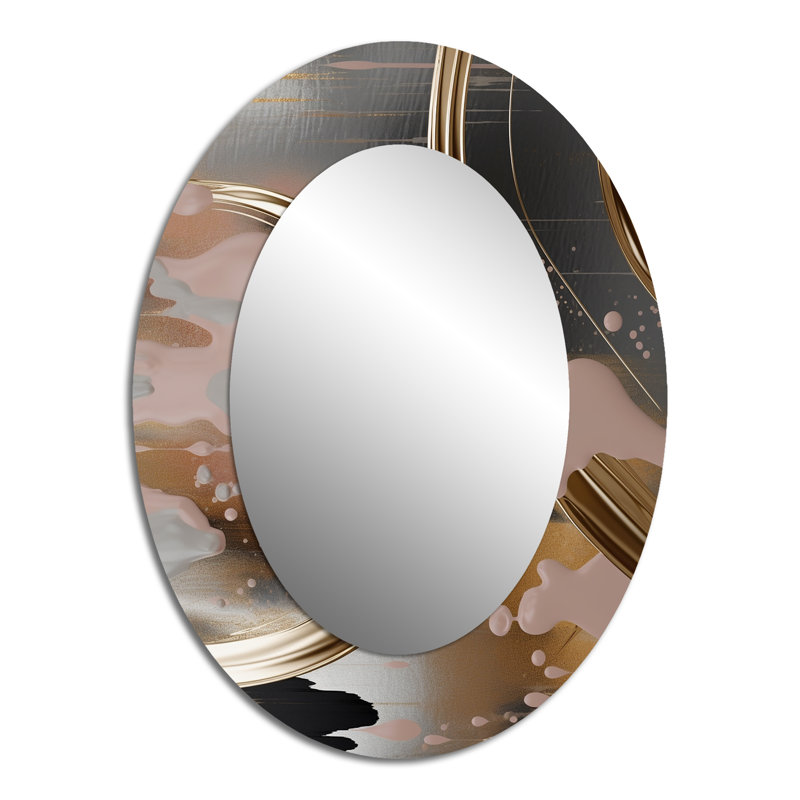 Abstract Golden And Pink Infinity Circles III - Modern Oval Wall Mirror, 40" x 30"