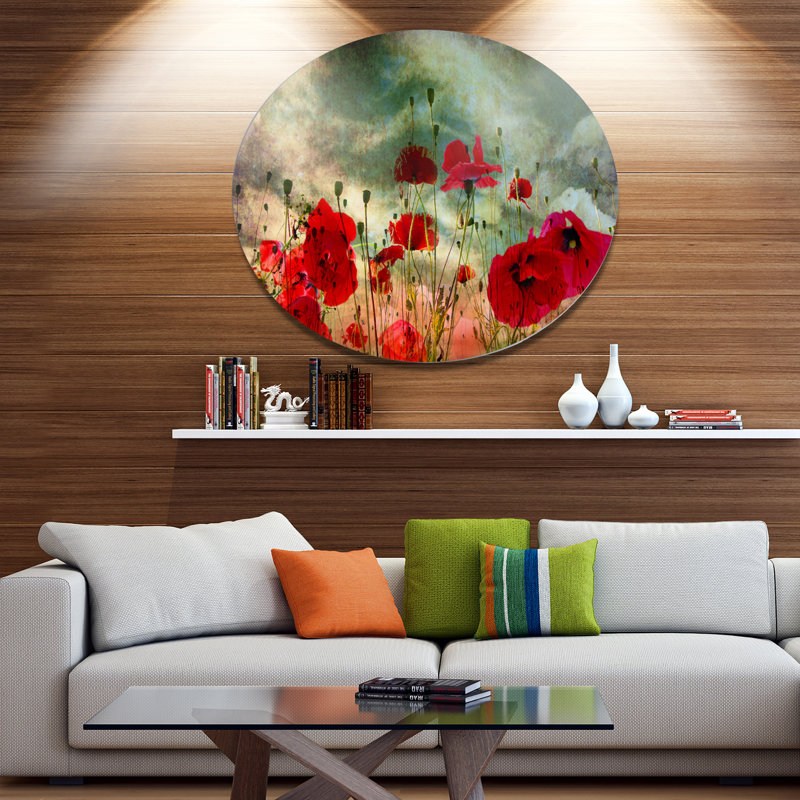 Wild Wild Poppy Flowers in Sky - Art mural floral en bois, Métal métal, H 36 po x l 36 po x P 1 po