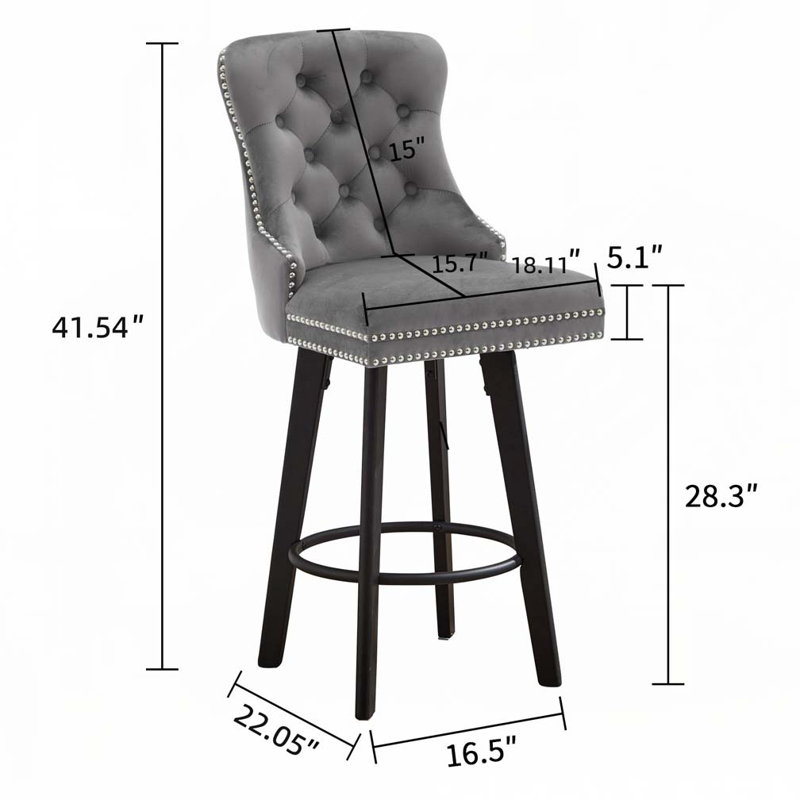 Ensemble de 2 tabourets de bar capitonnés, Siège gris foncé / structure noire
