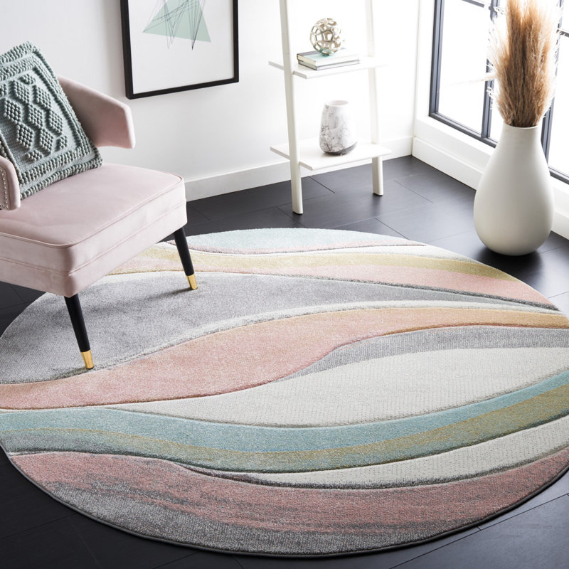 Tapis gris / rose / crème Dugway, Rond 5 pi 3 po