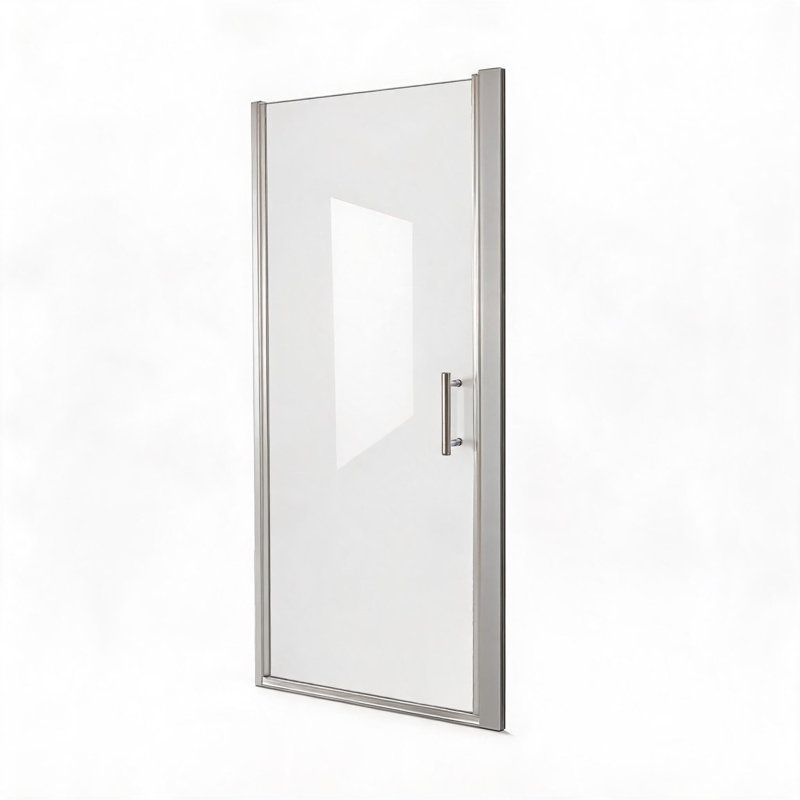 Porte de douche pivotante avec cadre en aluminium chromé, verre trempé et poignée en acier inoxydable, 71 cm x 183 cm