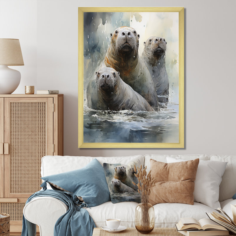 Morse gracieux géants sur toile, H 40 po x l 30 po x P 1,5 po, Cadre doré à une seule photo
