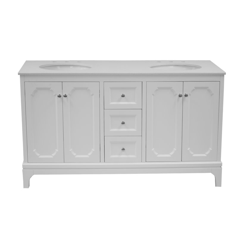 Ensemble de meuble-lavabo double 60 po Aneliz, Quartz, Blanc