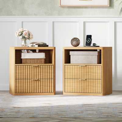 Valerica 2-Drawer Fluted Nightsatnd with Charging Station