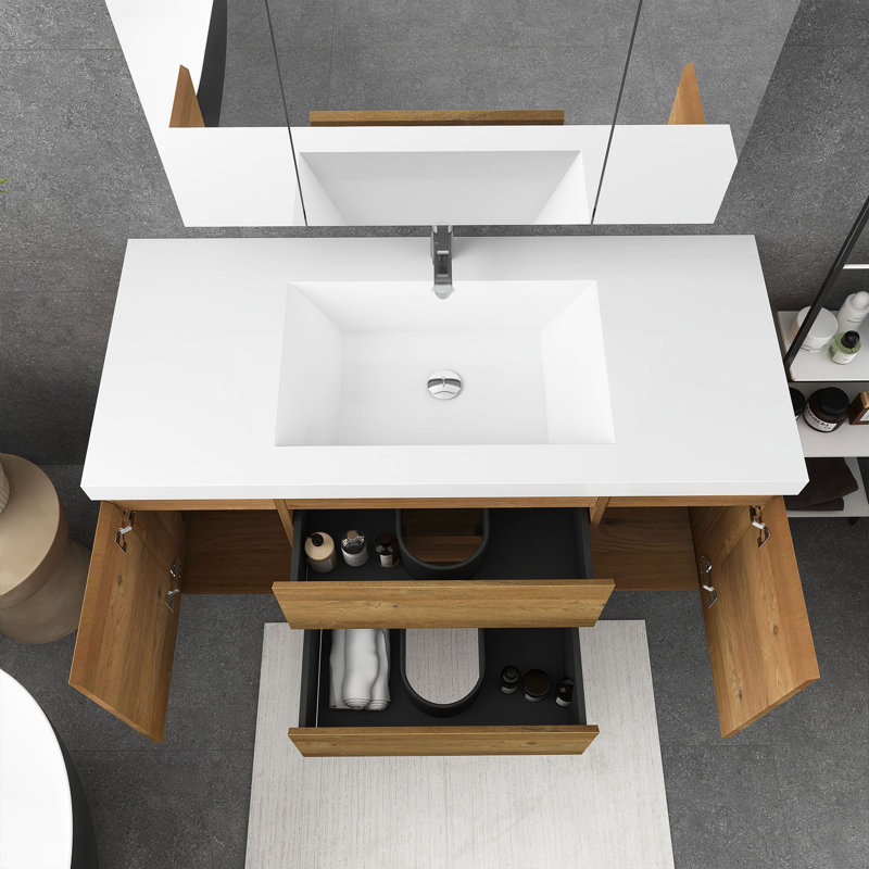 Juriaan 48'' Single Bathroom Vanity with Resin Top, Light Oak