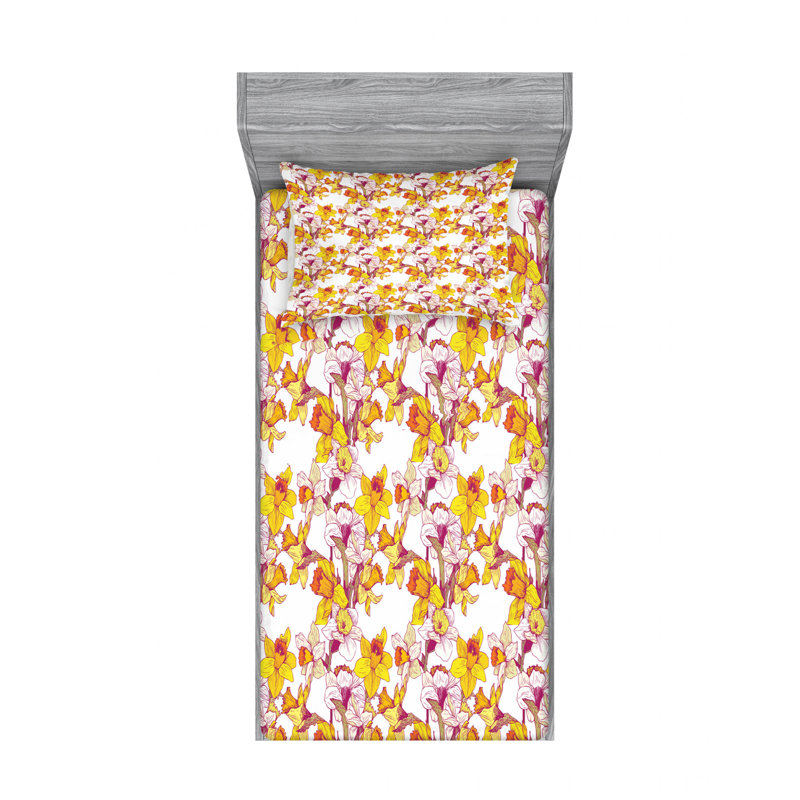 Microfiber Floral Sheet Set, Twin XL Sheet Set with Fitted Sheet