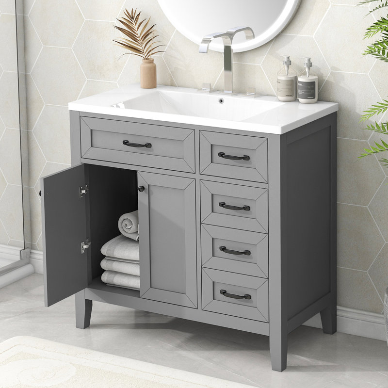 Basden 36'' Single Bathroom Vanity With Ceramic Top, Gray