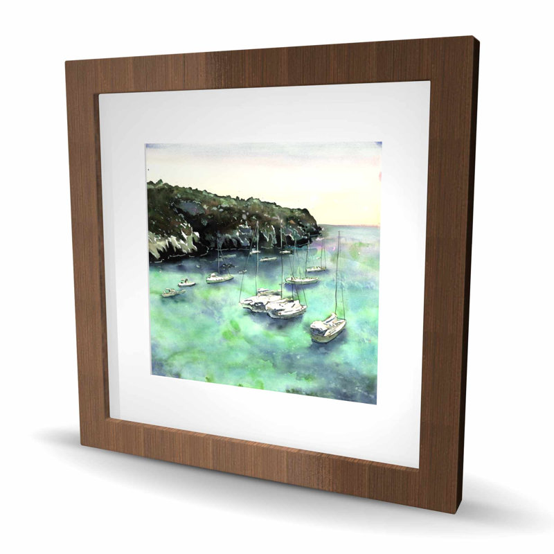 Bateaux à cala Macarella - reproduction encadrée exotique, H 16 po x l 16 po, Brun