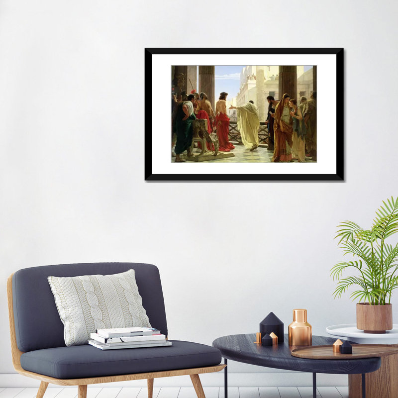 'Ecce Homo' by Antonio Ciseri Painting Print on Wrapped Canvas, 16" H x 24" W x 1" D, Black Framed Fine Art Paper, White
