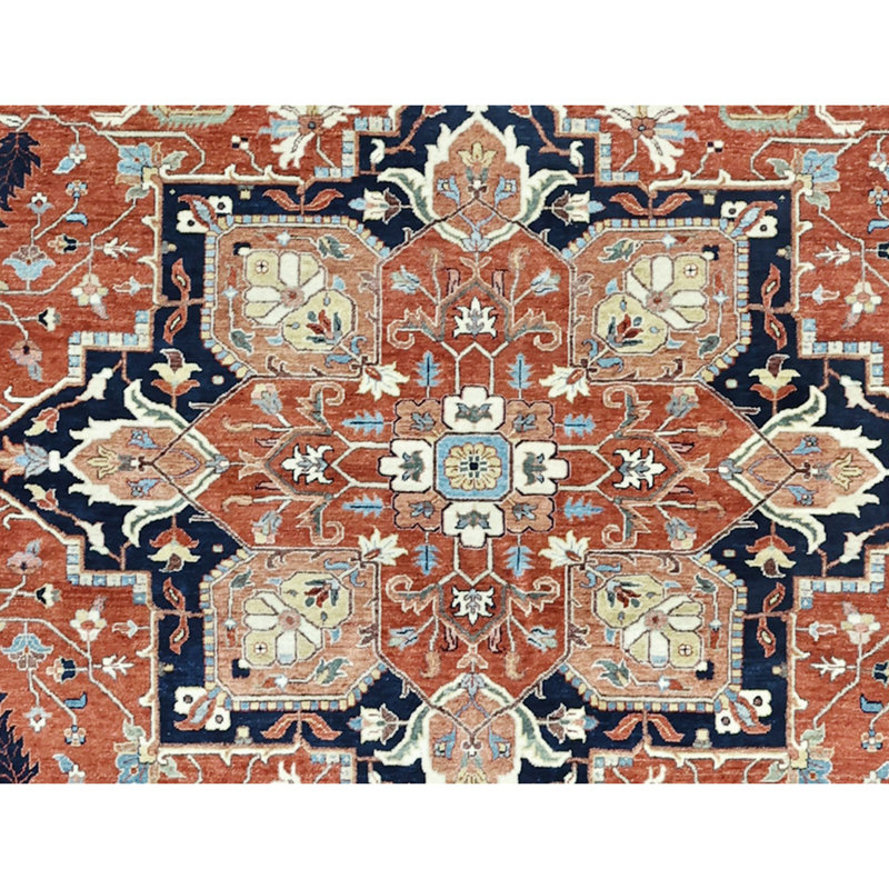 Hand Knotted Wool Area Rug in Red And Navy, Round 10'