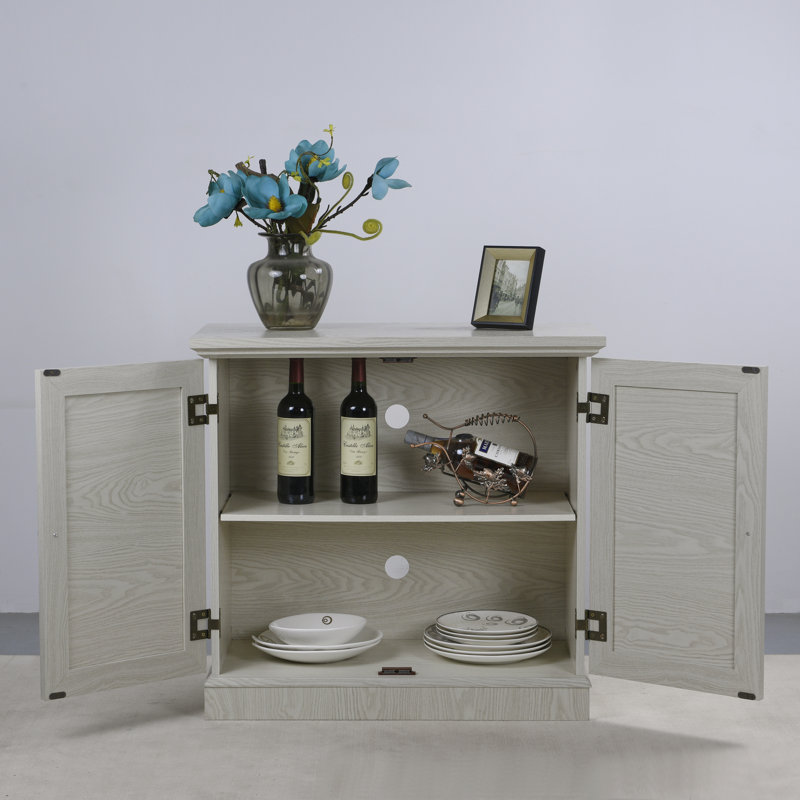 Durable Storage Sideboard with Acrylic Mirrored Doors, 28.94" H x 30.75" W x 15.55" D, White