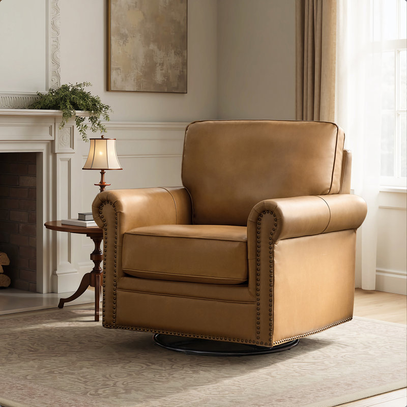 Chaise berçante pivotante en cuir véritable Auer, Chameau