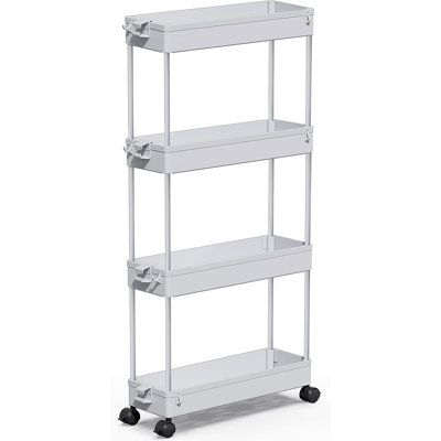 LLMRR 4-Tier Plastic Rolling Utility Cart with Wheels, Multi-Functional Storage Trolley for Office, Living Room, Kitchen,Gray