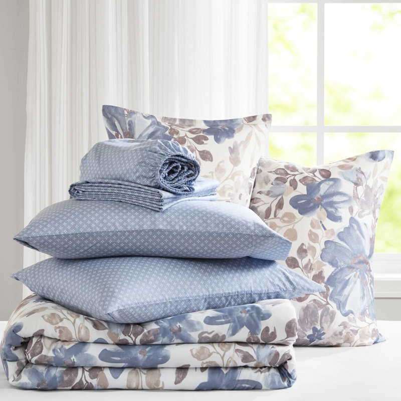 Blue Floral Comforter And Sheet For Twin, Machine Washable In Large Capacity Twin With Sheets, Elegant Appearance