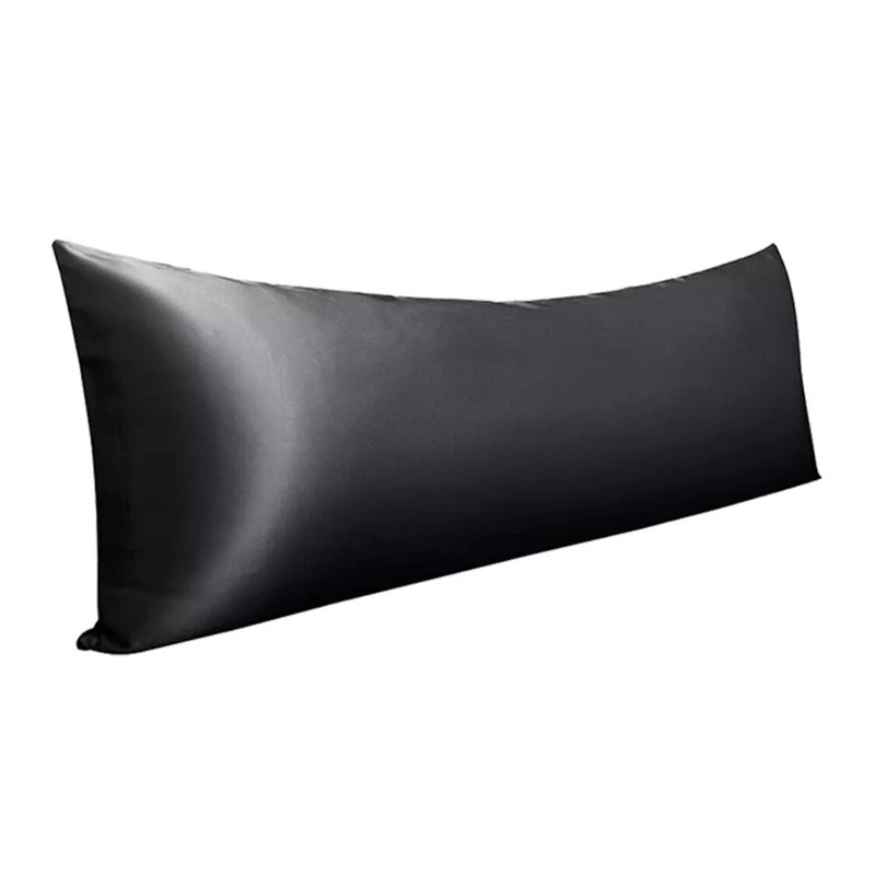 Satin Silk Pillowcase Envelope Body Pillow Case Cover Cal King Cushion Cover, Black, Black
