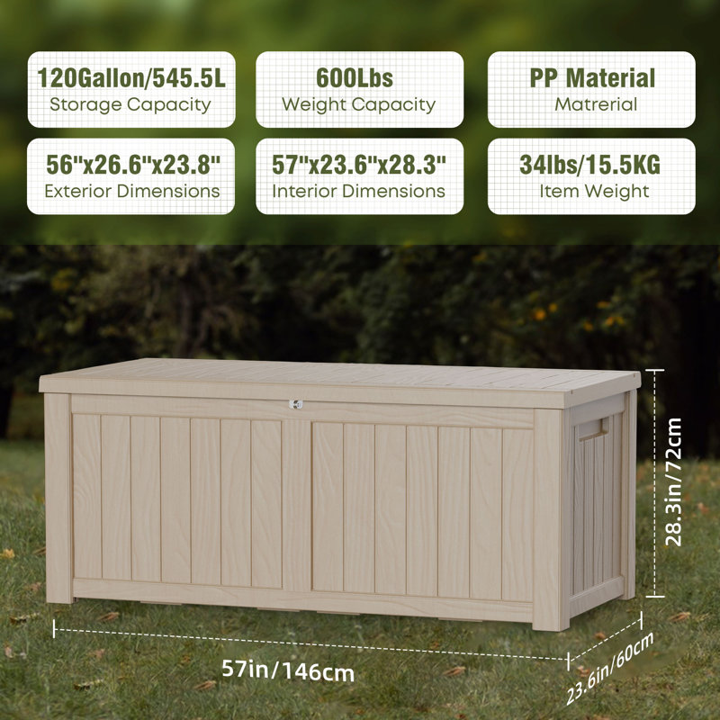 Light Brown Lockable Plastic Wicker Deck Box 120 Gallons