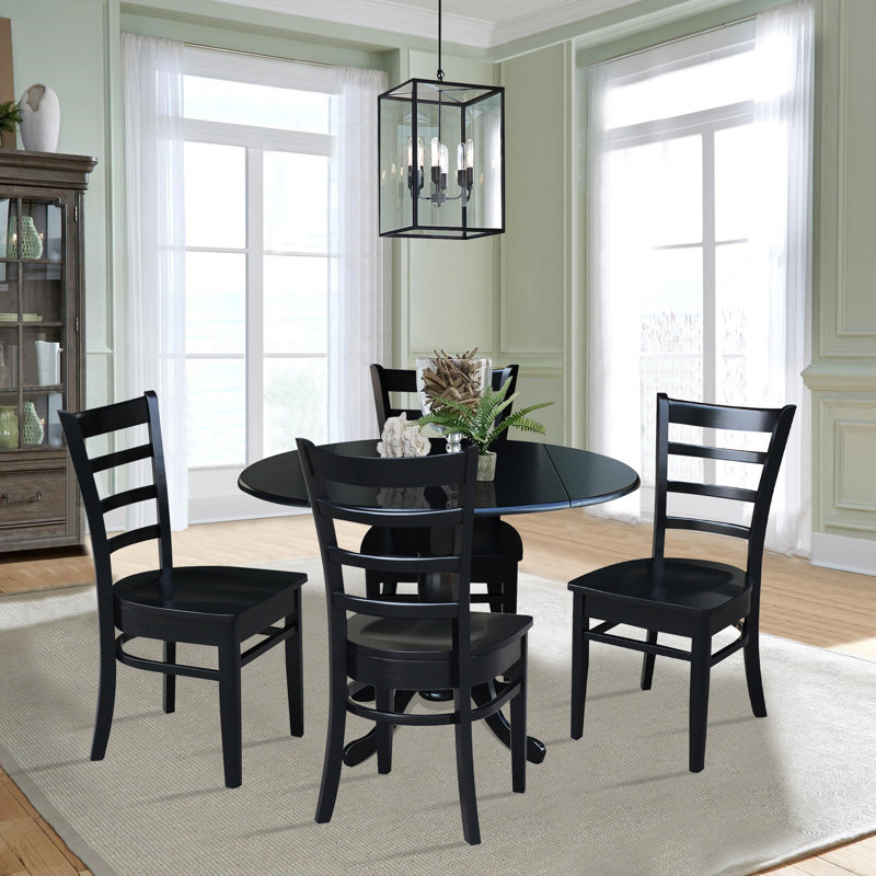 Kimmya Solid Wood Solid Wood Top Pedestal Dining Set, Black