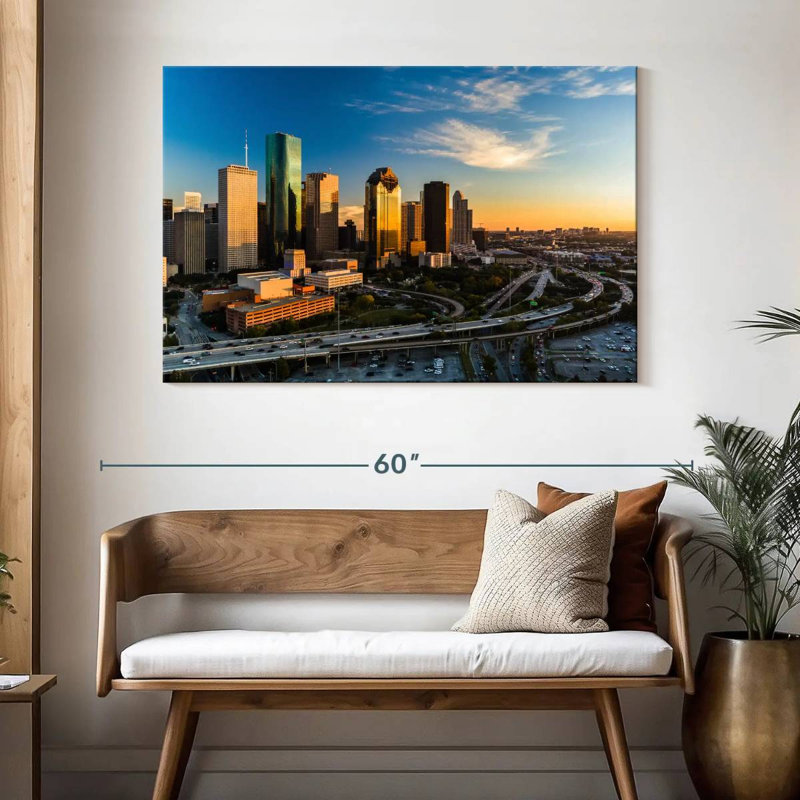 Ravi Houston Skyline At Sunset, 32" H x 48" W