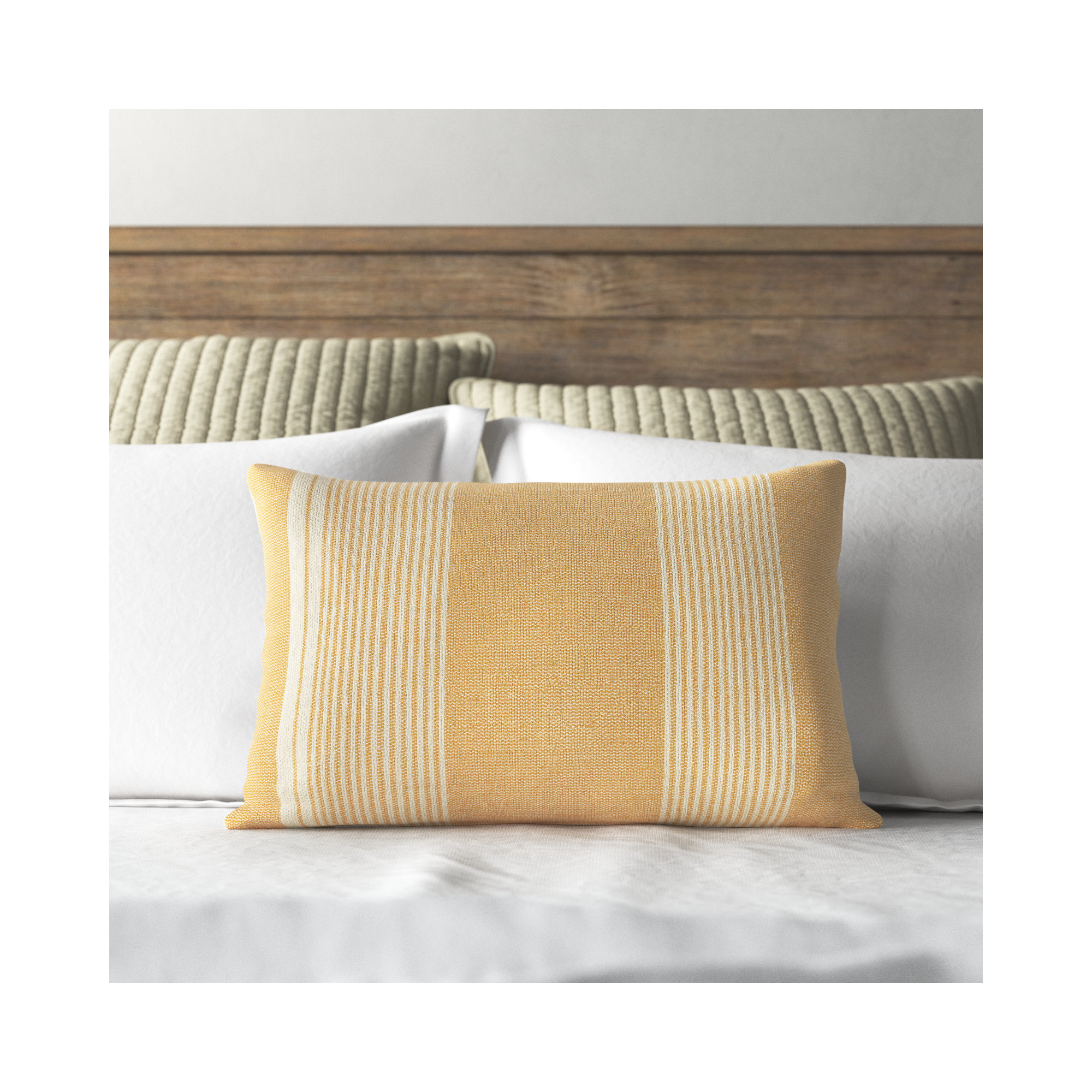 Samsa Striped PET Yarn Indoor/Outdoor Lumbar Throw Pillow, Gray/Ivory, Polyfill