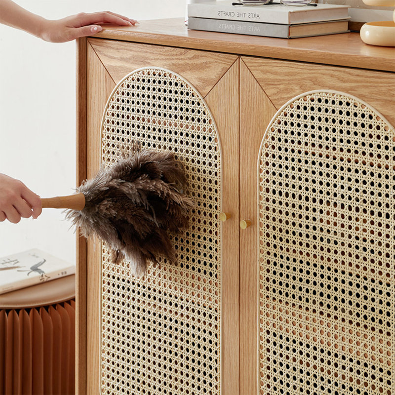 Burlywood Solid Wood + Rattan Shoe Storage