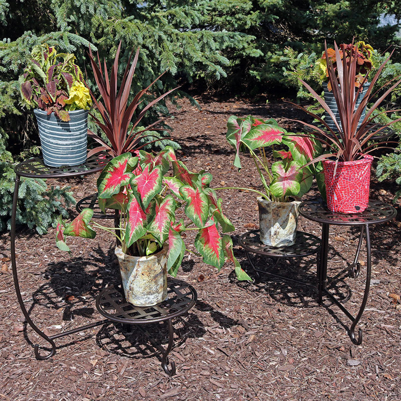 Mald 24" H 3-Tier Bronze Steel Checkered Plant Stand (2 Count)